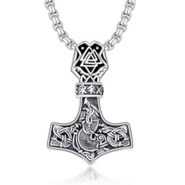 Swordgod Thor's Hammer Necklace for Men Women 925 Sterling Silver Thors Hammer Dragon Pendant Mjolnir Necklace Viking Norse Pagan Amulet Christmas Gift for Him Father Husband Son Brother