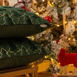 Christmas Tree Green Throw Pillow Covers 12x20, Soft Faux Fur Sequins Throw Pillows for Couch Sofa Bed Room Cushion Covers Holiday Decorations