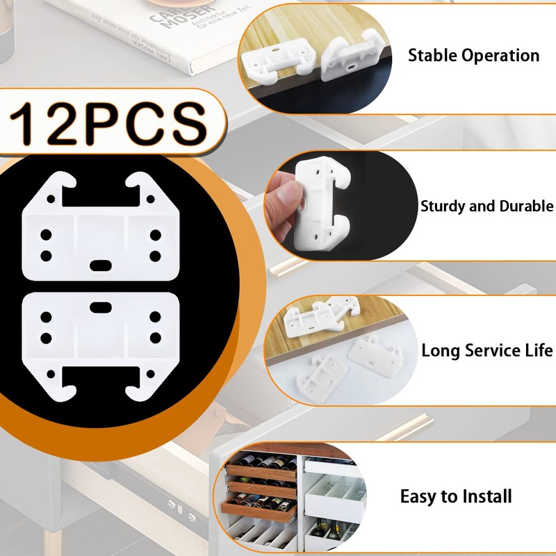 MARRTEUM 12 Pieces Plastic Drawer Guides Drawer Track Rail Slides