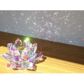 KKD Crystal Glass Figurine Colorful Lotus Flower Interior Flower Lotus Feng Shui Good Luck Suncatcher (Colorful 3.9 inches (10 cm)
