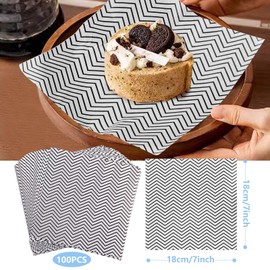 KIKISML 100 PCS Wavy Waxed Deli Paper Sheets 7 * 7 Inch, Food-grade Greaseproof Paper Hamburger Papers Food Basket Liners for Sandwiches, Burgers,Fries Wrapping for Party,Festival and Outdoor - Black