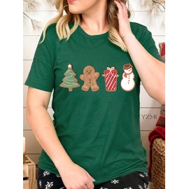 YZMI Womens Cute Gingerbread Cookies Christmas Shirt Holiday Snowman Gift Tee Vacation Casual Shirts Green M