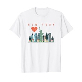 New York City NYC Skyline Heart Distressed Style T-shirt T-Shirt