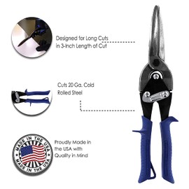 MIDWEST Power Cutters Long Cut Snip - Straight Cut Regular Tinner Shears, Made in the USA - MWT-6716A