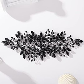 Tocado de novia hecho a mano con cristales y diamantes de imitación para mujer: gran enredadera para el cabello con diadema negra para novias