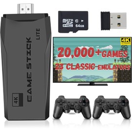 Wireless Retro Game Console, Retro Game Stick with Built-in 23 Emulators, 20,000+ Games, 4k Hdmi Output, and 2.4GHz Wireless Controller, Plug and Retro Play Video Games for Tv (64 GB)