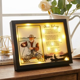 WOODEXPE Sympathy Gift LED Memorial Shadow Box 10"x8" Gone Fishing Memorial Picture Frame Plaque, Remembrance Funeral Condolences Bereavement Grief Gifts for Loss of Loved One