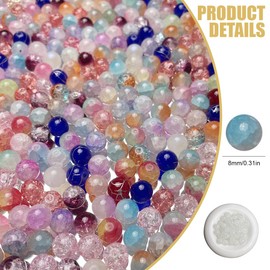 QOWIJEX Approx. 50 pieces 8-10 mm coloured glass beads, for threading with hole, round glazed beads, gemstones for threading beads for bracelets, necklaces, DIY jewellery, crafts