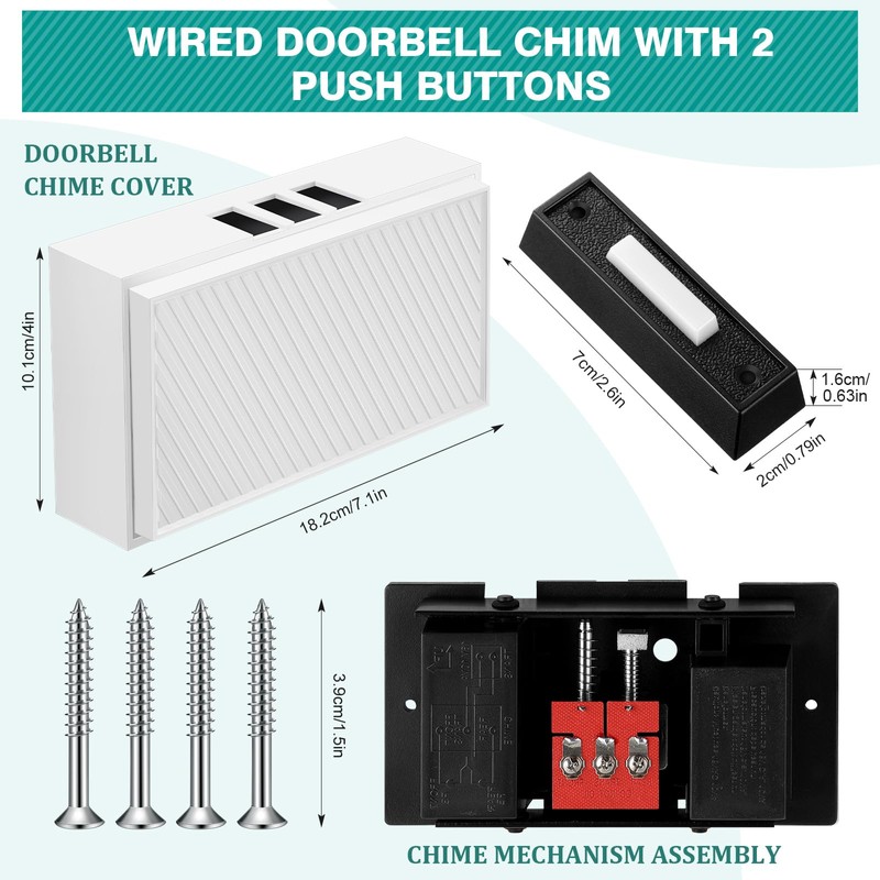 Wired Doorbell Chime with 2 Lighted Push Buttons, 16V 10VA