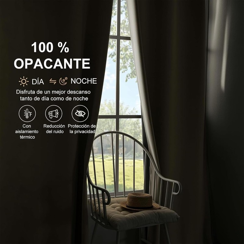 Cortinas Blackout, 2 Paneles Cortinas con Aislamiento Térmico para Estar/Recámara