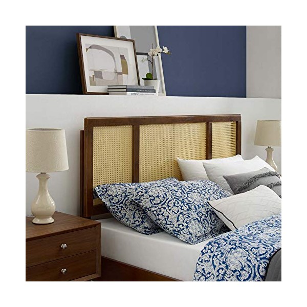 Modway Delmare Cane Woven Rattan Full Headboard in Walnut