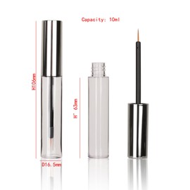 COSIDEA 12 tubos vacíos de plástico plateado de 10 ml para delineador de ojos, frascos de embalaje, botella que contiene delineador de ojos, aplicador de cepillo para polvo para el crecimiento de pestañas DIY
