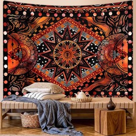 Vintage Sun & Moon Pattern Tapestry, 1 Count Colorful Bohemian Geometric Tapestry, Wall Hanging Decor for Home Living Room Bedroom Dormitory - Colour: Multicolor, Size: L59*W39.3inch/150x100cm