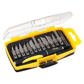 Performance Tool W9170 Precision Hobby Knife Set - 14 Blades for Various Projects with Comfortable Contoured Handle and Storage Case