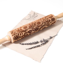 XINBADA 17" Premium Wood Rolling Pin with European Embossed Designs | 3mm Deep Springerle Cookie Molds | Christmas Rolling Pin & Baking Gifts for Women | Includes 3-in-1 Cleaning Brush