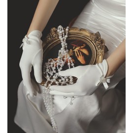 Gionforsy Floral Lace Gloves for Wedding Bridal Elegant Short Lace Gloves Wrist Lace Gloves for Opera Dinner Party (Off White)