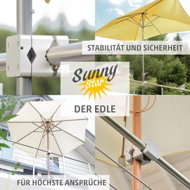 Sun Umbrella Base for Balcony railings – Sunnystar, The Classy one Made of Aluminium – The Patio Umbrella Base Holds Umbrellas of up to Ø 3.5 m or 3 x 2 m securely and Safely - Made in Germany