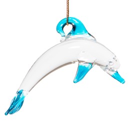 Hand Blown Glass Ornament Dolphin Decor - 2" x 3" Aqua Blue Suncatcher for Window - Sun Catchers Indoor Outdoor Hanging Garden Tree Ornament - Car Charm Office Home Decor Garys Glass