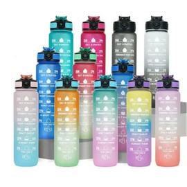 Spinegear 1Liter 32oz Water Bottle | Motivational Water Bottle with Time Marker & Straw | BPA-Free Tritan Leakproof Design, One-Click Open for Hydration Goals (Pink purple, 1 Litre)