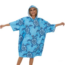 Avisiatree Quick Dry Hooded Beach Towel for Adults with Pockets - Unisex Terry Cloth Changing Swim Surf Poncho (Sea Turtle)