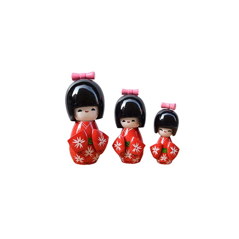 Japanese Wood Doll-Set of 3 (Red)