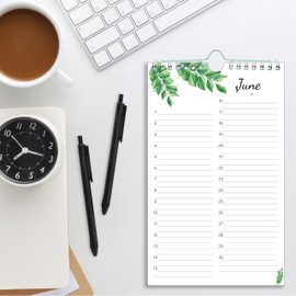 Perpetual Calendar – Undated Calendar 12-Month for Birthday, Anniversaries, Important Days, Festivals Reminder, 6’’ x 10’’ with 2 Lines Per Days, Twin-wire Binding, Thicker Paper, Tropical Green Leaf