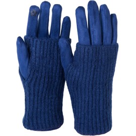 styleBREAKER 09010022 Women's Touchscreen Fabric Gloves with Removable Knitted Cuffs, Warm Finger Gloves, Winter, navy