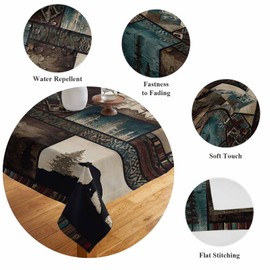 Forest Animals Square Tablecloth 54x54 Inches, Western Country Bear Elk Deer Wildlife Plaid Waterproof Oil-Proof Table Cloth Table Cover for Dinner, Picnic, Indoor/Outdoor Party