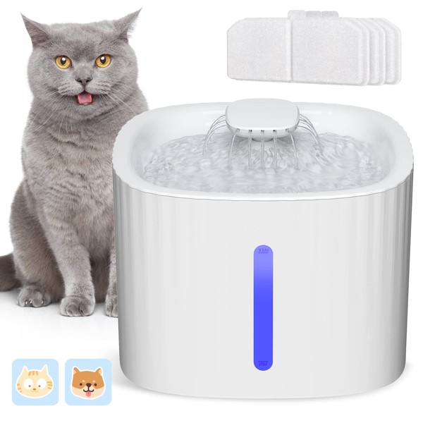 Nestling Cat Fountain, 3 L Automatic Drinking Fountain with LED Water Level Window, Ultra Quiet Cat Drinking Fountain with 3 Activated Carbon Filters for Cats, Dogs and Multiple Pets