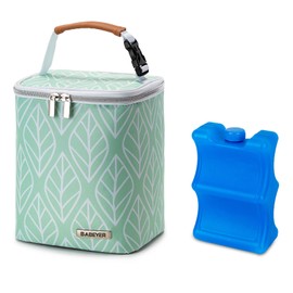 BABEYER Bolsa enfriadora de leche materna con paquete de hielo, se adapta a 4 biberones de hasta 9 onzas, bolsa de biberón para lactancia, mamá, guardería, verde