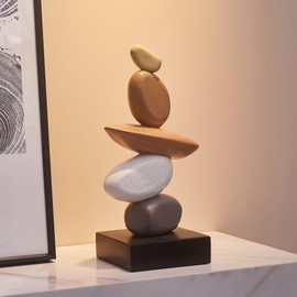 Sandstone Statue Decor for Living Room, Modern Resin Stone Sculptures for Coffee Table Decor, Gray and White Statue for Shelf Bookshelf Decorations, Gifts for Good Luck, Health, Strength (Colorful)