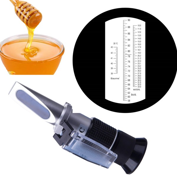 Logic box Optics Accurate Suger Content Brix Meter baume Degrees Moisture Measurement Refractometer(Hydrometer) for Honey/Jams/marmalades/Malt/Maple Syrup Replaces Homebrew