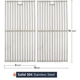 Hongso 16 15/16" Solid SUS304 SS Grill Grates Replacement for 2 Burners Nexgrill Evolution 720-0864M, CharBroil Grill 463645015, 466645115, 463343015, 463344015, 463344116; Thermos 461633514, SC1702