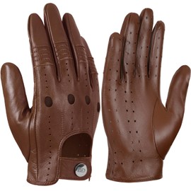 GSG Men's Driving Gloves Genuine Leather Unlined Touchscreen Gloves Made of Sheepskin Leather Gloves M170806, Brown (updated)