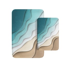 Britimes Bathroom Rug Mat Set of 2, Mats Rugs No Silp Green Abstract Sand Beach Beach Waves Bath Mat Bathroom Decorations Carpets 16x24 and 20x32 Inches for Kitchen Bedroom Indoor