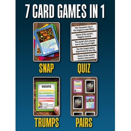 100 PICS SMART CARDS Megacities, 7 games in 1, Pairs, Snap, Trumps, Rummy, Memory Quiz, Learn Facts, 50 Cards, Travel Game, Gift, Stocking Filler, Age 5+, 1-8 Players