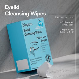 Biopure Eyelid Cleansing Wipes for Dry Eyes – 15 Individually Wrapped Pre-Moistened Wipes – Prevent Styes & Refresh Eyes – Preservative-Free Eye Care Wipe for Daily Hygiene -15 Count
