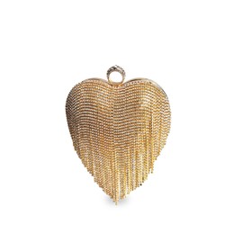 CORIOS Heart Shape Evening Bag Women's Rhinestone Fringe Clutch Bag Small Bag Removable Chain Handbag Glitter Shoulder Bag for Evening Party Wedding Dance Party Birthday, gold, cute