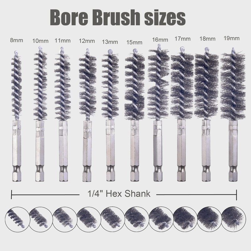 AOKLIT 10 Pieces Wire Brush Drill Bore Cleaning Brush Set