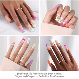 OPkssnails 300 uñas postizas francesas, largas y cuadradas, preformadas, sin limar, 3 en 1, uñas de gel acrílicas postizas para extensiones de uñas, 1