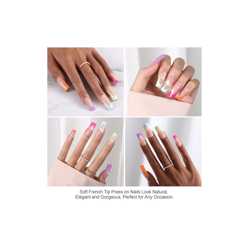 OPkssnails 300 uñas postizas francesas, largas y cuadradas, preformadas, sin