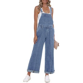 Roskiky Women's Denim Loose Fit Wide Leg Bib Stretch Baggy Jeans Y2K Comfy Jumpsuit Women's Elegant, Soft Sky Blue