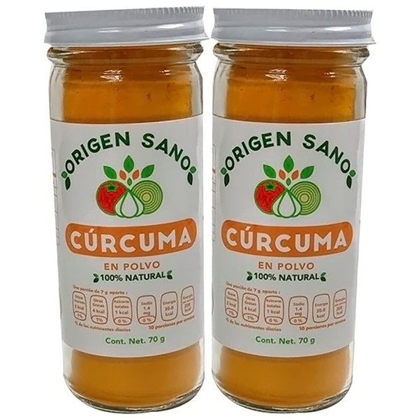Origen Sano | Cúrcuma en Polvo | Cúrcuma 100% natural molida | 2 envases de 70 g