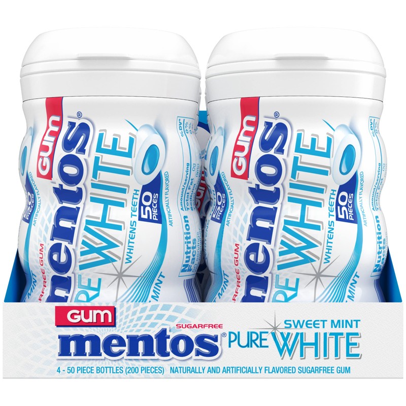 Mentos Pure White Sugar-Free Chewing Gum with Xylitol, Sweet Mint,