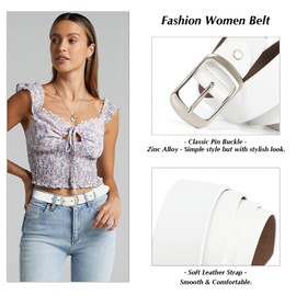 SUOSDEY Fashion Leather Belts for Women Ladies Belts for Jeans Dresses Pants with Classic Pin Buckle white