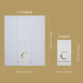 Ottin - Servilletas desechables de papel con letra C con monograma, 120 de papel dorado con letra C, elegante con inicial metálica, para baño, boda, despedida de soltera, compromiso, banquete de