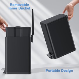 BETHEBEST Black Bathroom Trash Can with Lid Soft Close,Foot Pedal Garbage Can with Removable Inner Bucket, Stainless Steel Trash Can for Bathroom,Bedroom,Office,6 Liter/1.6 Gallon(Matte Black)