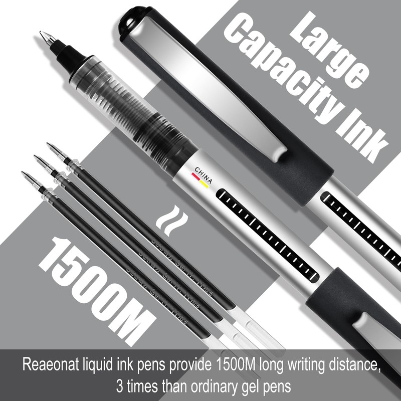 Rollerball Pens Black Ink, 16 Pack 0.5mm Black Gel Pens,