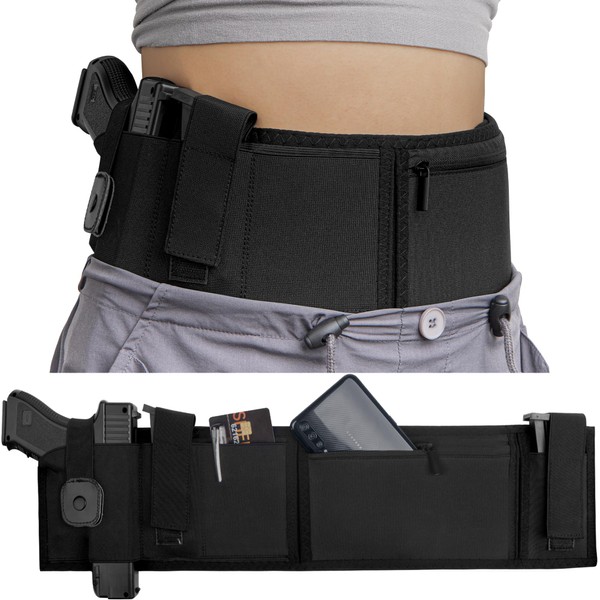 Belly Band Holster for Concealed Carry, KUMGIM Belly Gun Holsters for Men Women 380 9MM, Waist Band Holster Conceal Carrier Belt Airsoft Holster Fits Glock 19 17 42 43, Smith Wesson, Taurus, Ruger