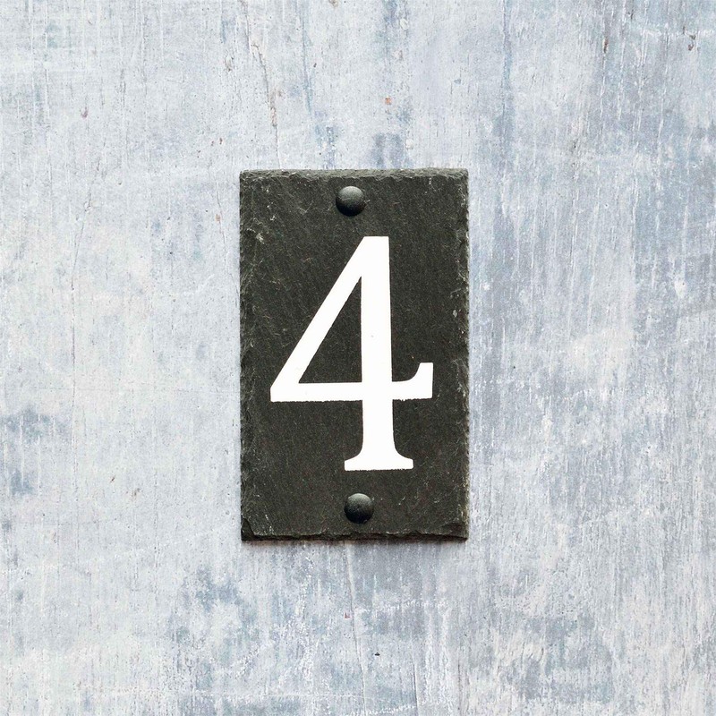 Number 4-14.5 x 9cm Natural Solid Slate House Number Plaque